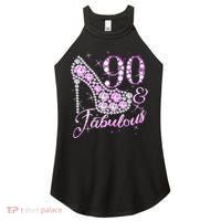 Fabulous & 90 Sparkly Shiny Heel 90th Birthday Women's Perfect Tri Rocker Tank thumb 0