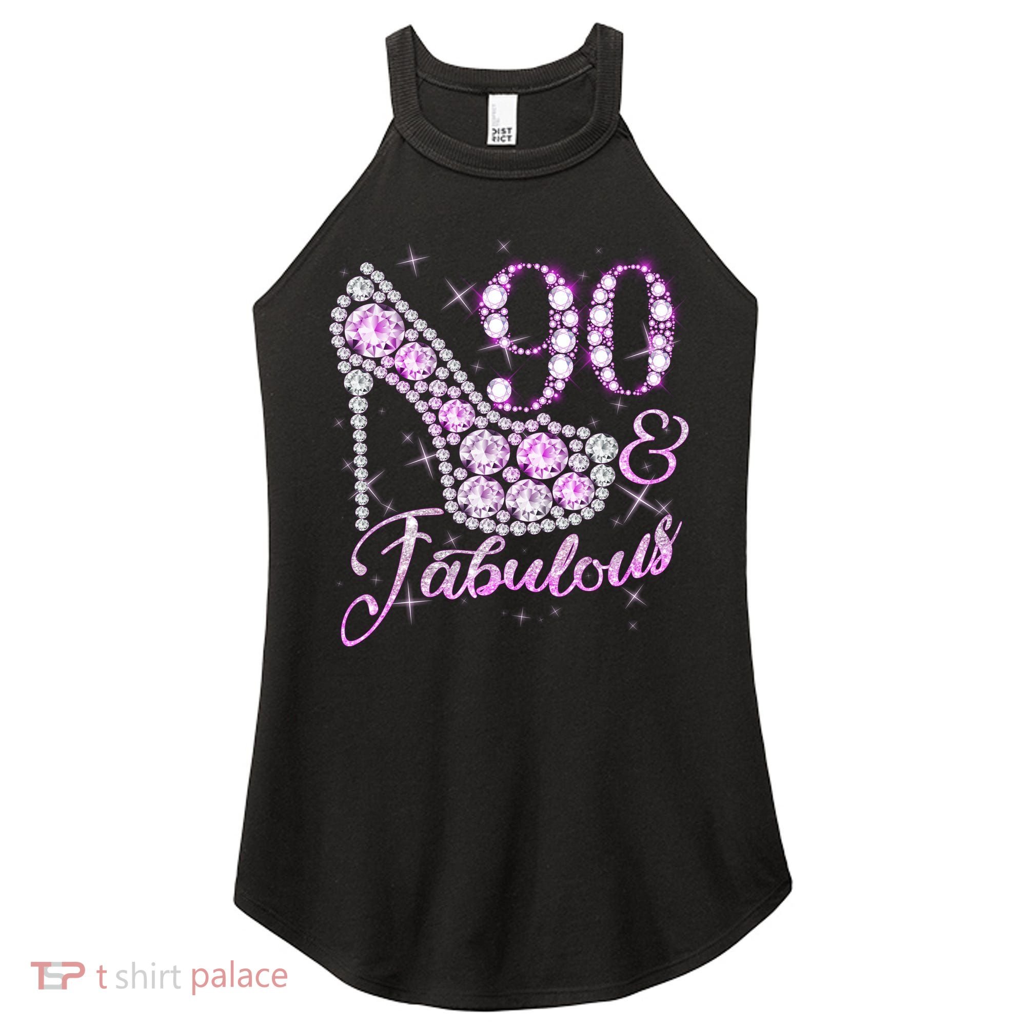 Fabulous & 90 Sparkly Shiny Heel 90th Birthday Women's Perfect Tri Rocker Tank