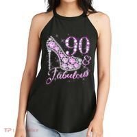 Fabulous & 90 Sparkly Shiny Heel 90th Birthday Women's Perfect Tri Rocker Tank thumb 2