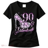 Fabulous & 90 Sparkly Shiny Heel 90th Birthday Women's T-Shirt thumb 0