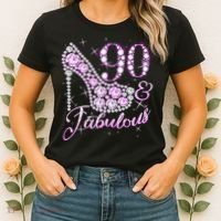 Fabulous & 90 Sparkly Shiny Heel 90th Birthday Women's T-Shirt thumb 2