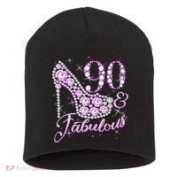 Fabulous & 90 Sparkly Shiny Heel 90th Birthday Short Acrylic Beanie thumb 0