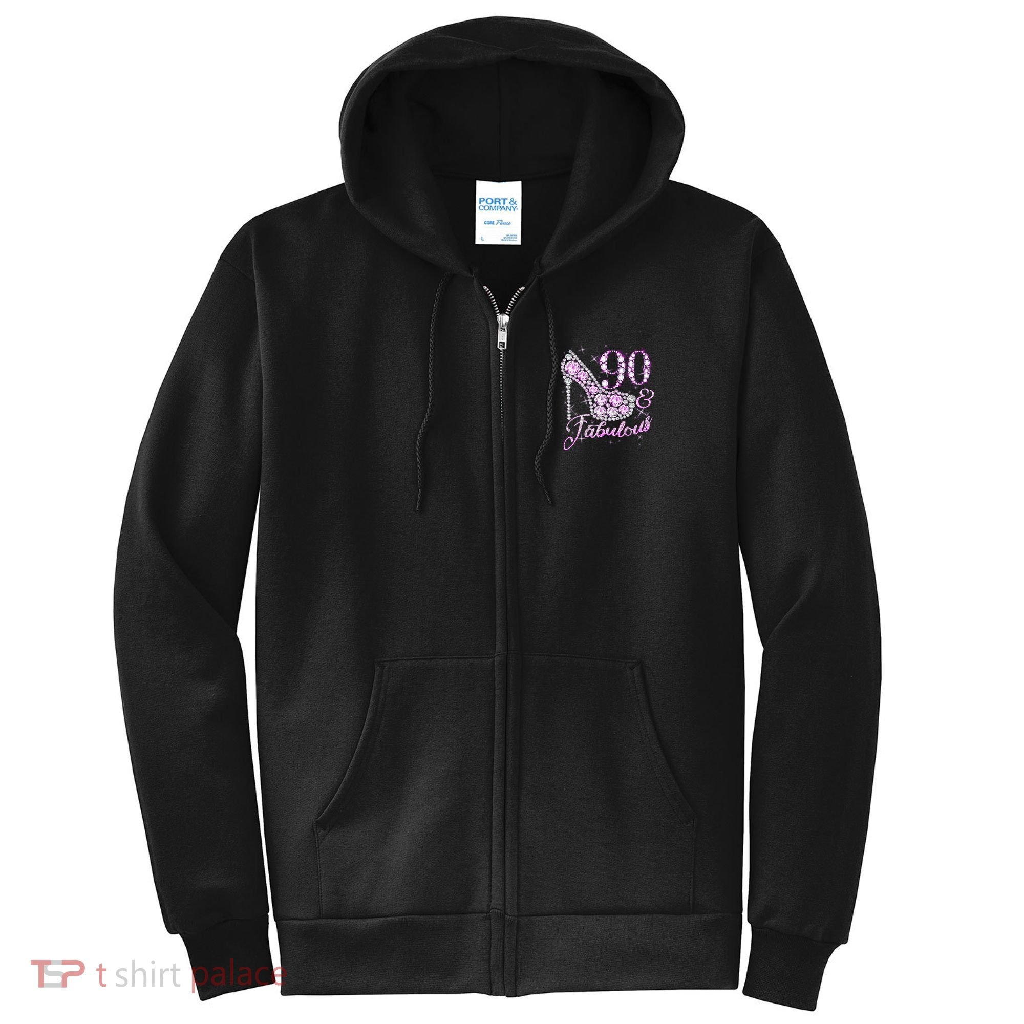 Fabulous & 90 Sparkly Shiny Heel 90th Birthday Full Zip Hoodie