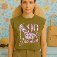 Fabulous & 90 Sparkly Shiny Heel 90th Birthday Garment-Dyed Women's Muscle Tee thumb 4