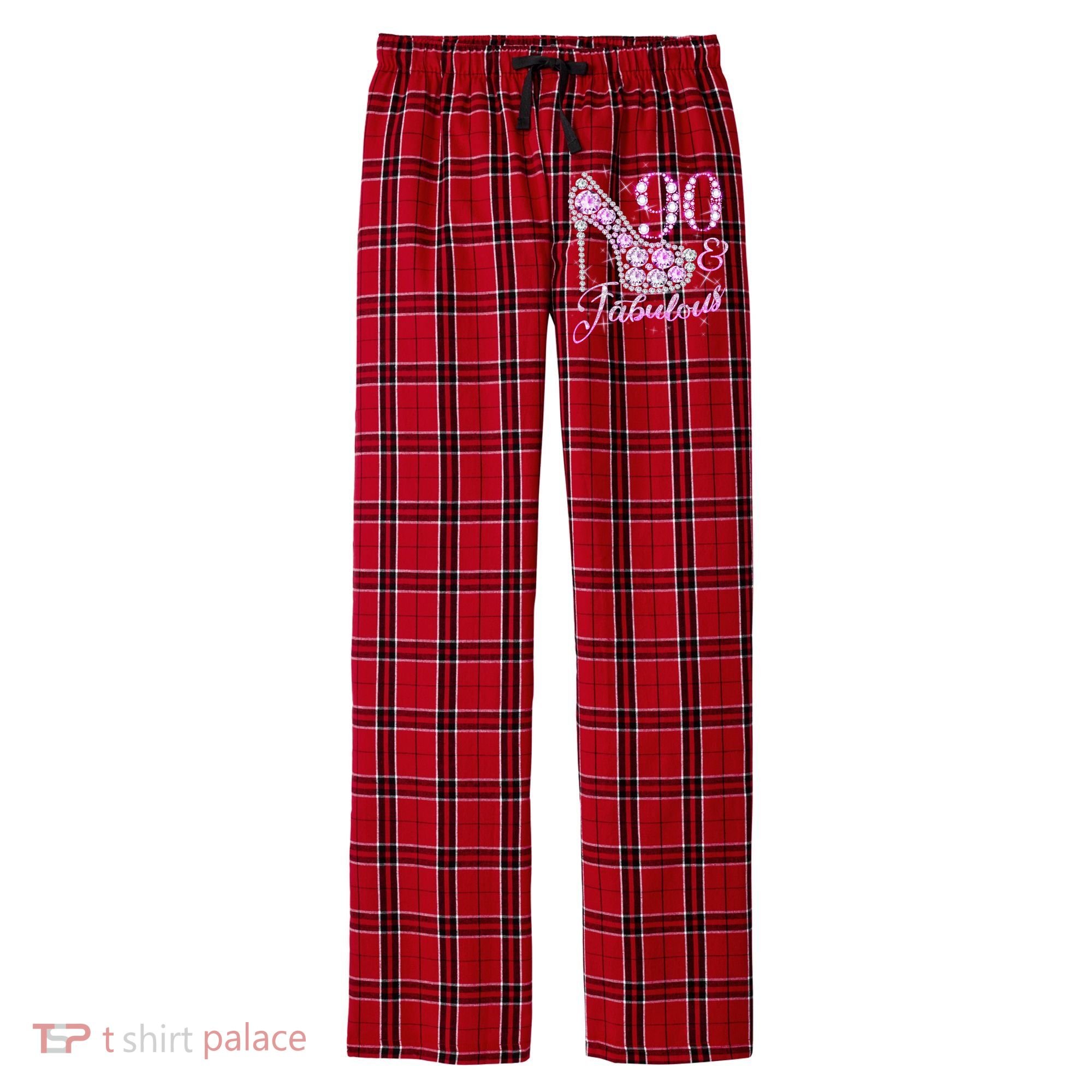 Fabulous & 90 Sparkly Shiny Heel 90th Birthday Men's Flannel Plaid Pajama Pants