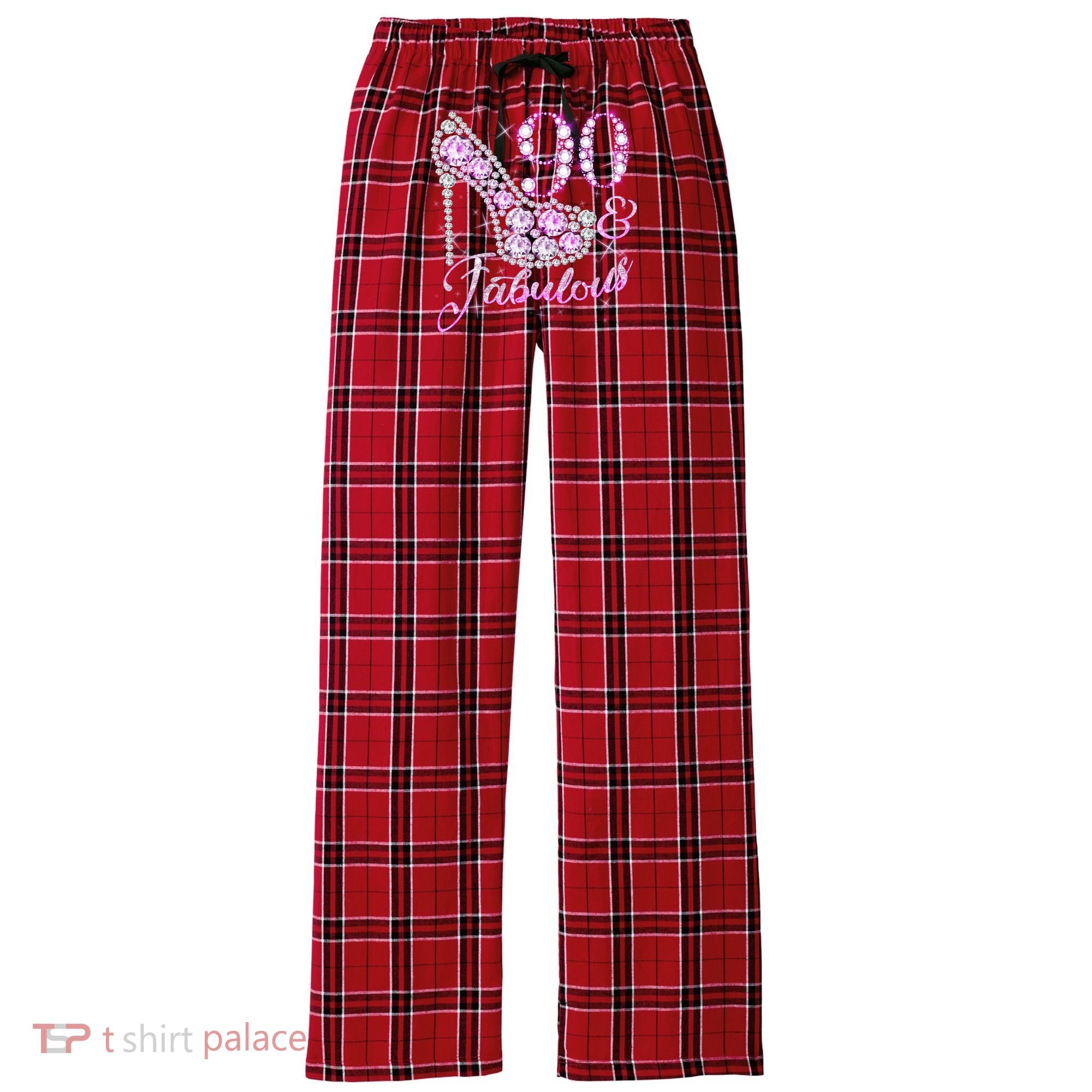 Fabulous & 90 Sparkly Shiny Heel 90th Birthday Women's Flannel Plaid Pajama Pants
