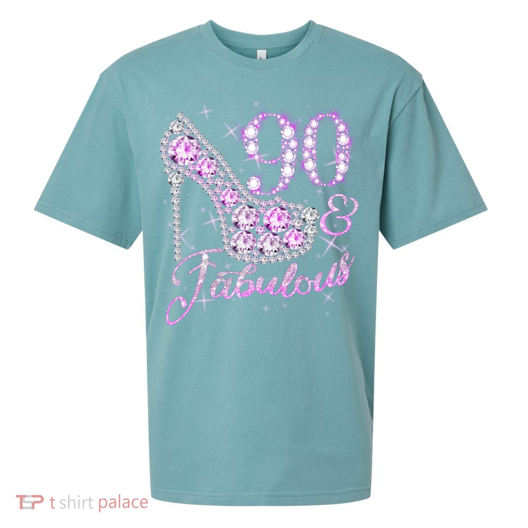 Fabulous & 90 Sparkly Shiny Heel 90th Birthday Sueded Cloud Jersey T-Shirt