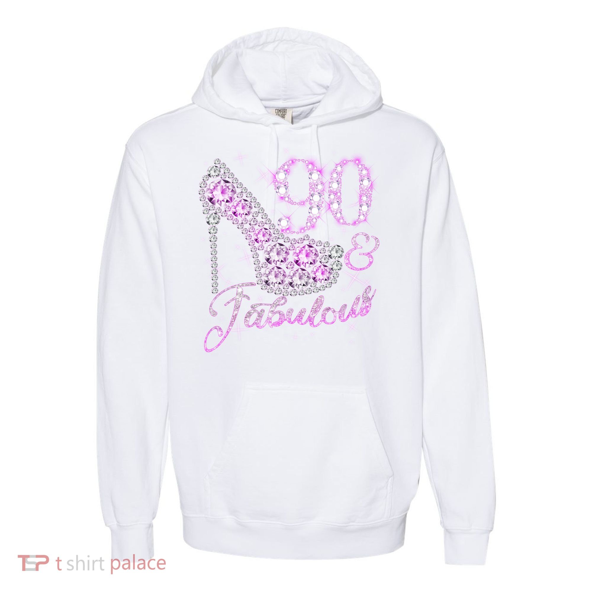 Fabulous & 90 Sparkly Shiny Heel 90th Birthday Comfort Colors Garment-Dyed Hooded Sweatshirt