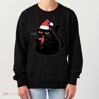 Funny Anti Christmas Drinking Grumpy Cat Flipping Bird Women's Sweatshirt thumb 0