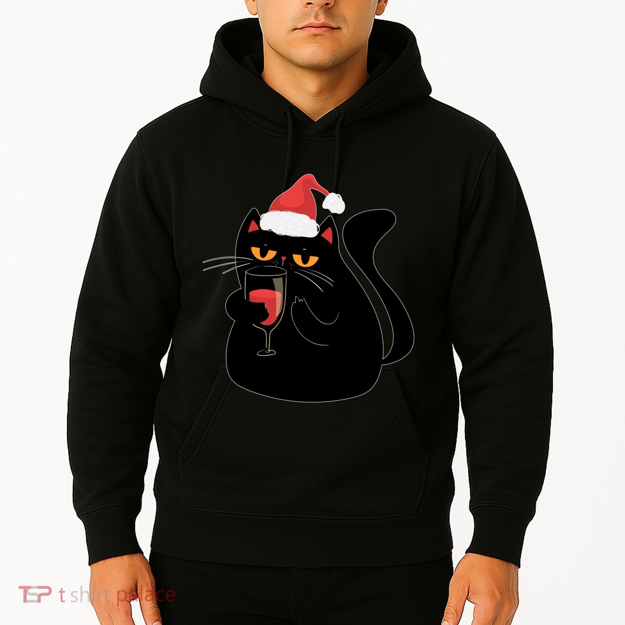Funny Anti Christmas Drinking Grumpy Cat Flipping Bird Hoodie