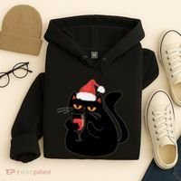 Funny Anti Christmas Drinking Grumpy Cat Flipping Bird Hoodie thumb 4