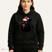 Funny Anti Christmas Drinking Grumpy Cat Flipping Bird Hoodie thumb 5