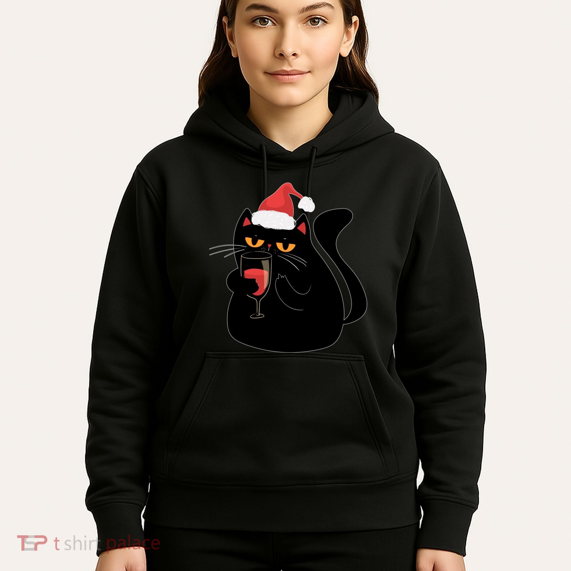 Funny Anti Christmas Drinking Grumpy Cat Flipping Bird Hoodie