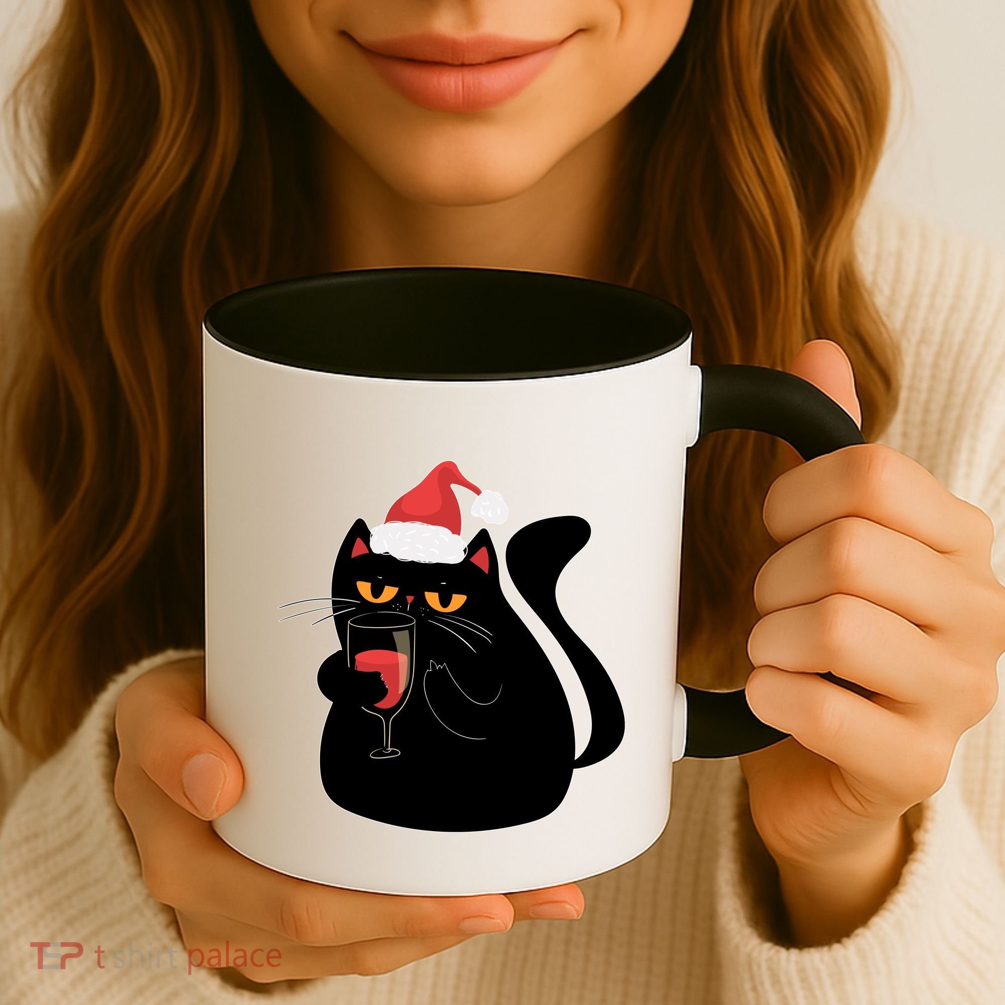 Funny Anti Christmas Drinking Grumpy Cat Flipping Bird Coffee Mug