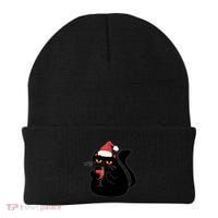 Funny Anti Christmas Drinking Grumpy Cat Flipping Bird Beanie thumb 0