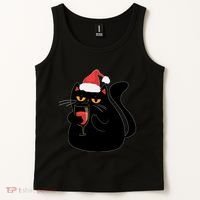Funny Anti Christmas Drinking Grumpy Cat Flipping Bird Tank Top thumb 2