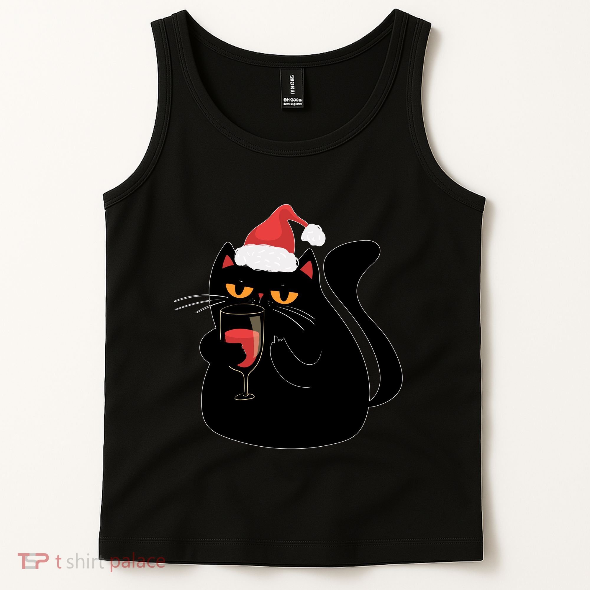 Funny Anti Christmas Drinking Grumpy Cat Flipping Bird Tank Top