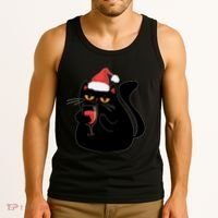 Funny Anti Christmas Drinking Grumpy Cat Flipping Bird Tank Top thumb 3