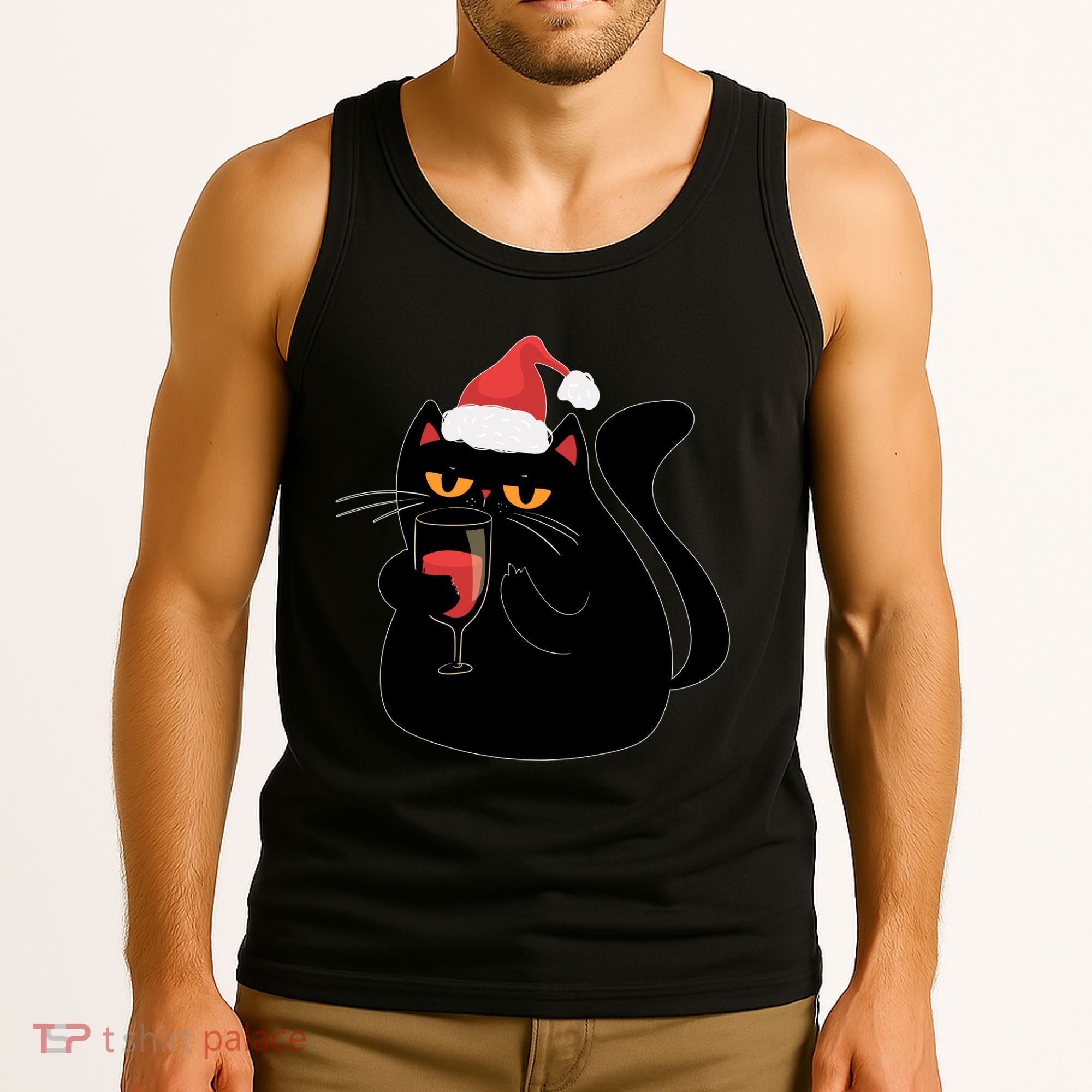 Funny Anti Christmas Drinking Grumpy Cat Flipping Bird Tank Top