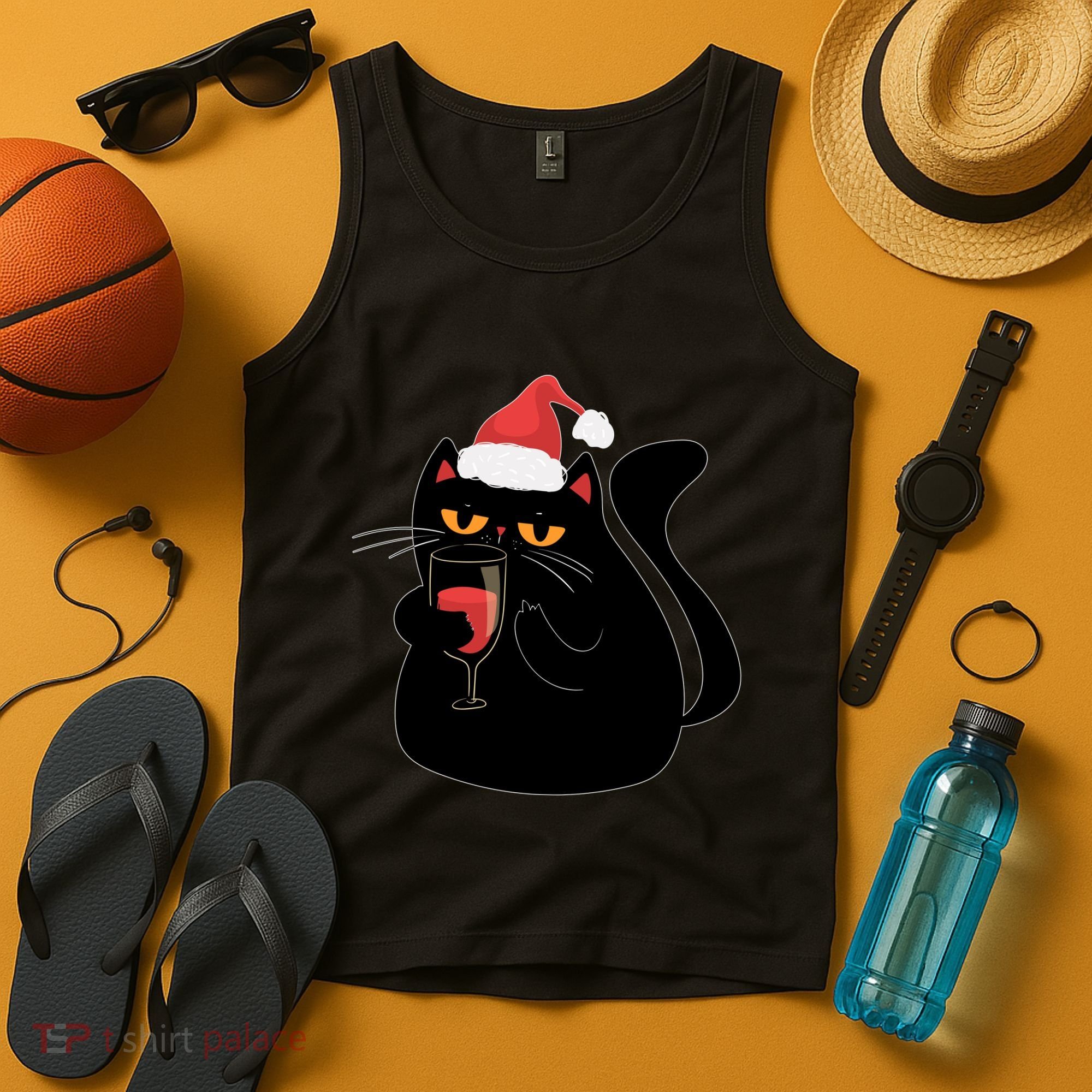 Funny Anti Christmas Drinking Grumpy Cat Flipping Bird Tank Top