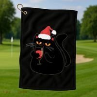 Funny Anti Christmas Drinking Grumpy Cat Flipping Bird Golf Towel thumb 1