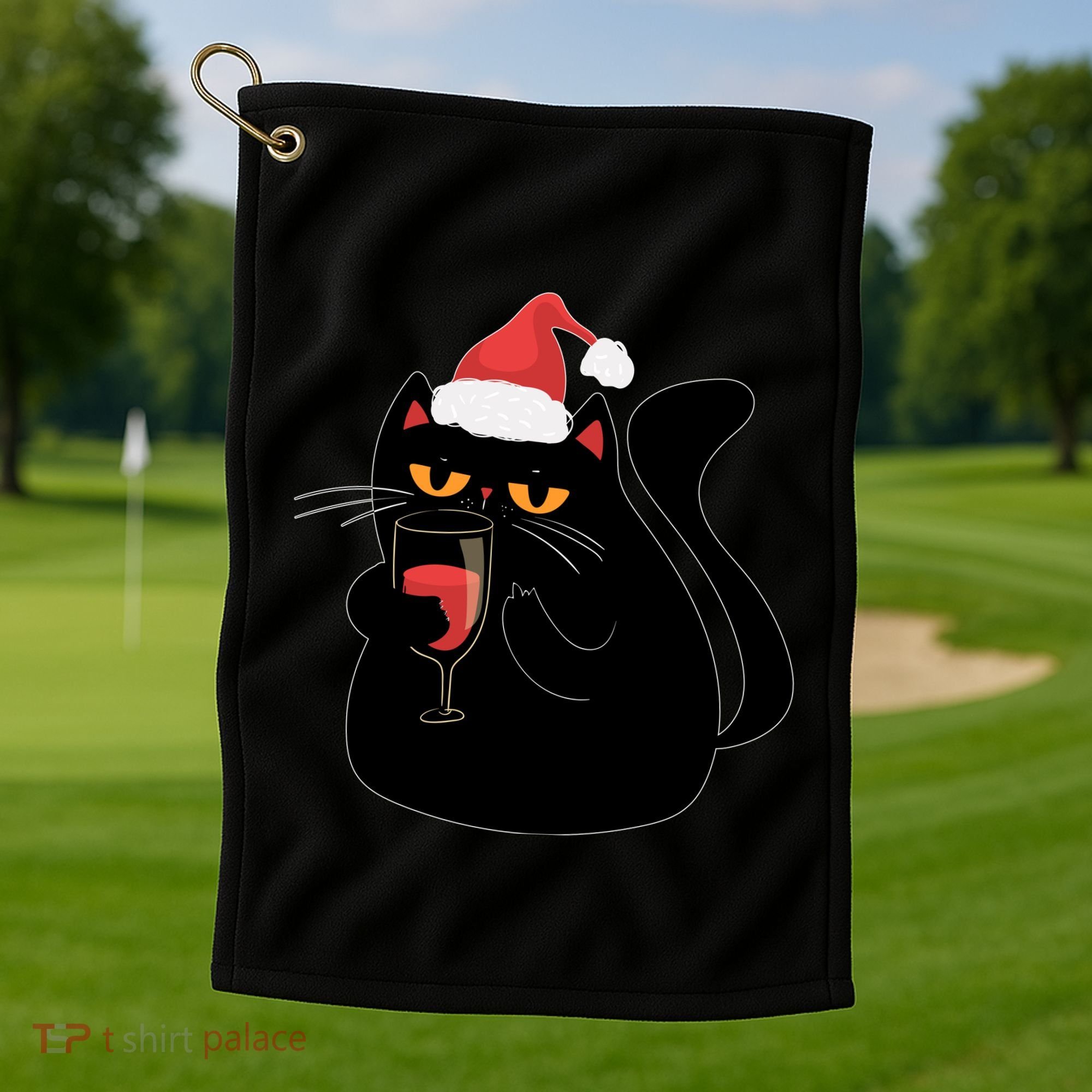 Funny Anti Christmas Drinking Grumpy Cat Flipping Bird Golf Towel