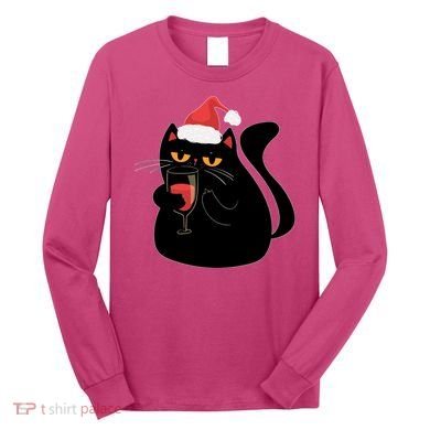 Funny Anti Christmas Drinking Grumpy Cat Flipping Bird Long Sleeve Shirt