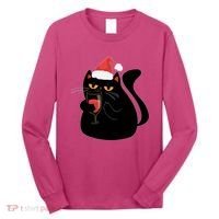 Funny Anti Christmas Drinking Grumpy Cat Flipping Bird Long Sleeve Shirt thumb 0
