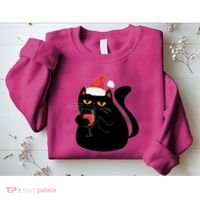 Funny Anti Christmas Drinking Grumpy Cat Flipping Bird Sweatshirt thumb 2