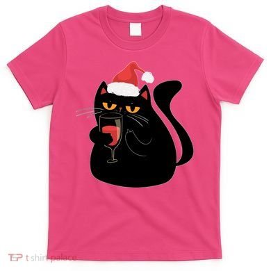 Funny Anti Christmas Drinking Grumpy Cat Flipping Bird T-Shirt