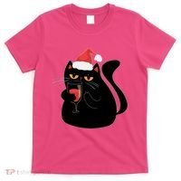 Funny Anti Christmas Drinking Grumpy Cat Flipping Bird T-Shirt thumb 0