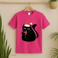Funny Anti Christmas Drinking Grumpy Cat Flipping Bird T-Shirt thumb 2