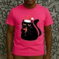 Funny Anti Christmas Drinking Grumpy Cat Flipping Bird T-Shirt thumb 3