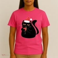Funny Anti Christmas Drinking Grumpy Cat Flipping Bird T-Shirt thumb 4