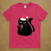 Funny Anti Christmas Drinking Grumpy Cat Flipping Bird T-Shirt thumb 5