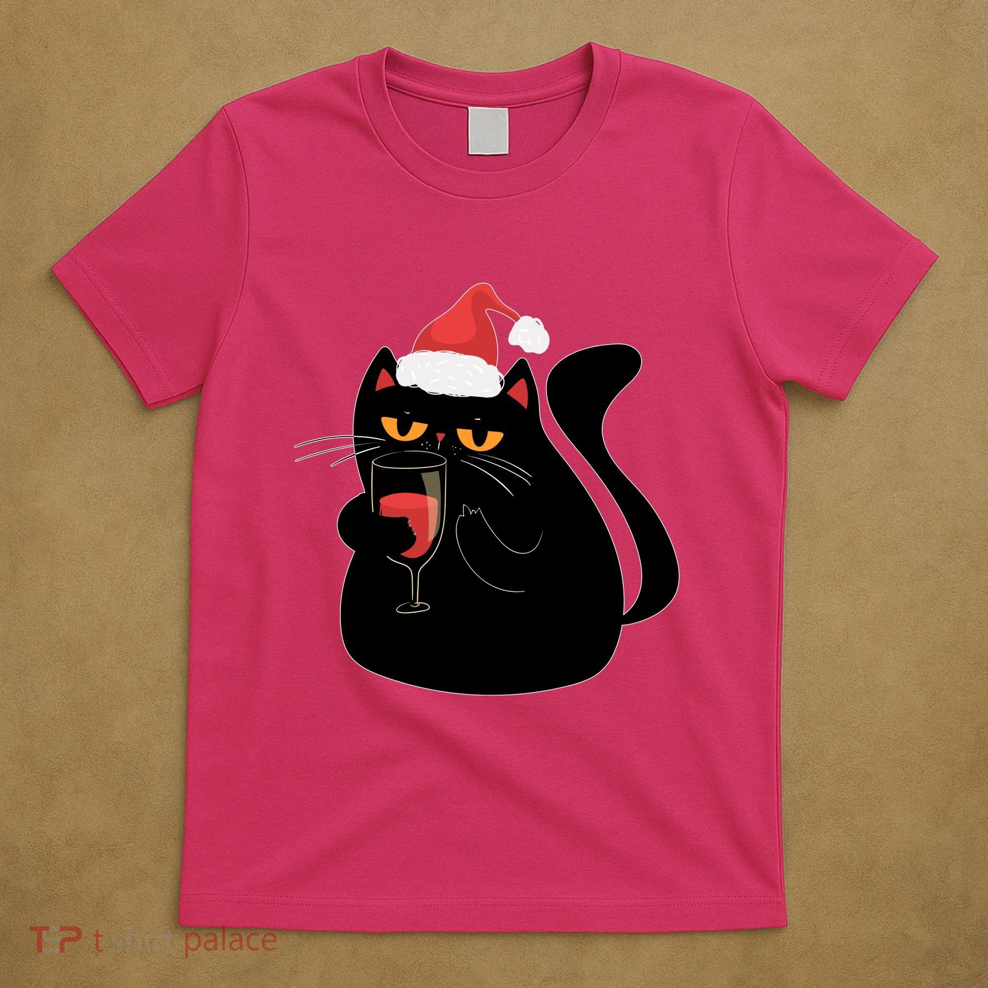 Funny Anti Christmas Drinking Grumpy Cat Flipping Bird T-Shirt