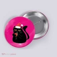 Funny Anti Christmas Drinking Grumpy Cat Flipping Bird Button thumb 0