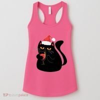 Funny Anti Christmas Drinking Grumpy Cat Flipping Bird Women's Tank Top thumb 0