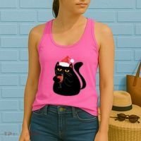 Funny Anti Christmas Drinking Grumpy Cat Flipping Bird Women's Tank Top thumb 2