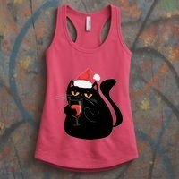 Funny Anti Christmas Drinking Grumpy Cat Flipping Bird Women's Tank Top thumb 3