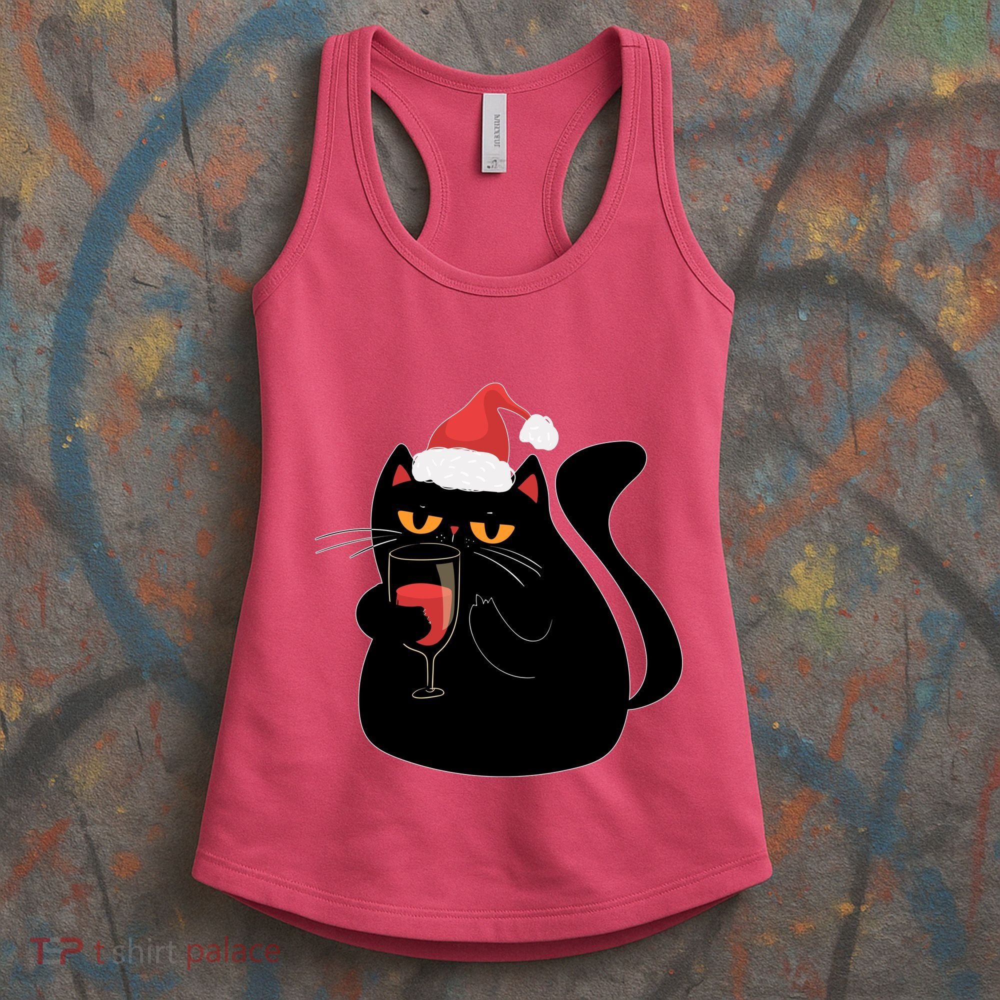 Funny Anti Christmas Drinking Grumpy Cat Flipping Bird Women's Tank Top