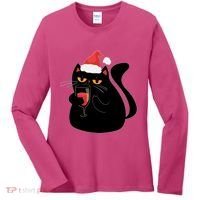 Funny Anti Christmas Drinking Grumpy Cat Flipping Bird Women's Long Sleeve Shirt thumb 0