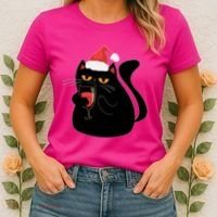 Funny Anti Christmas Drinking Grumpy Cat Flipping Bird Women's T-Shirt thumb 2