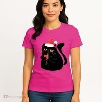 Funny Anti Christmas Drinking Grumpy Cat Flipping Bird Women's T-Shirt thumb 4