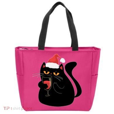Funny Anti Christmas Drinking Grumpy Cat Flipping Bird Tote Bag