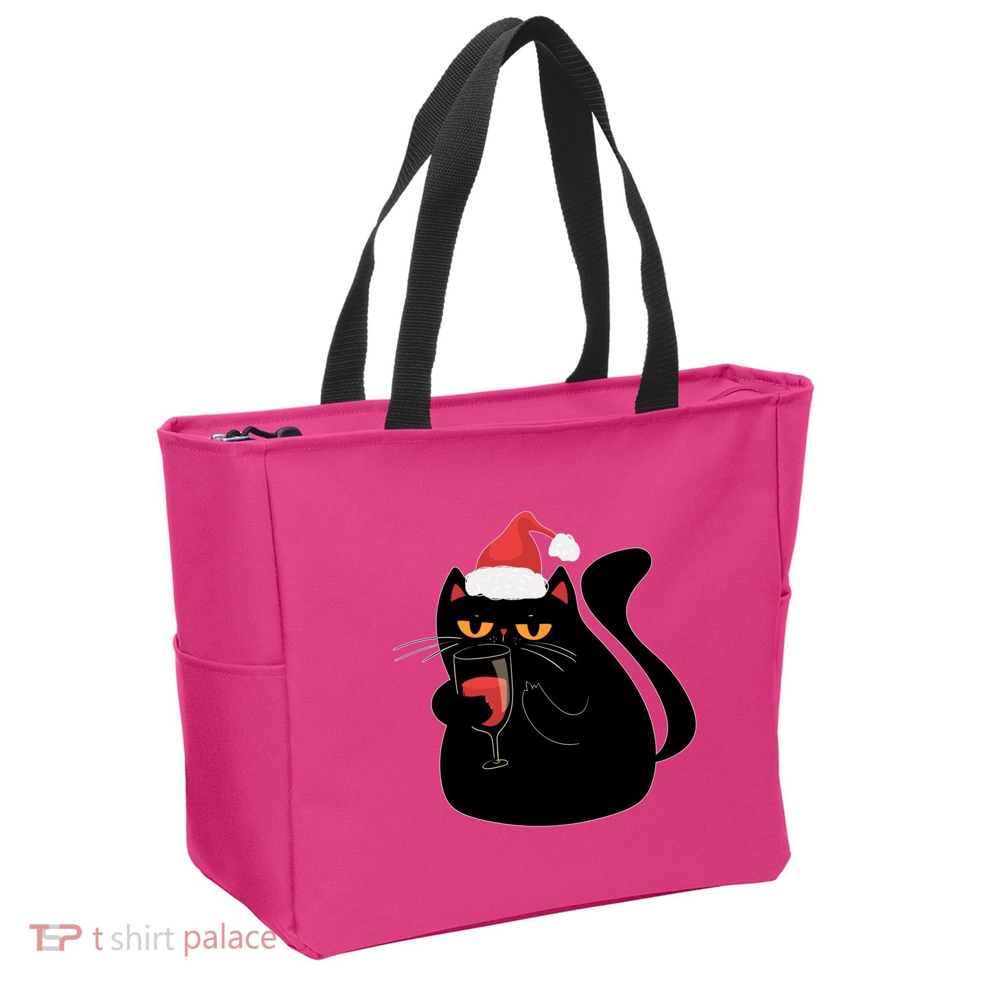 Funny Anti Christmas Drinking Grumpy Cat Flipping Bird Tote Bag