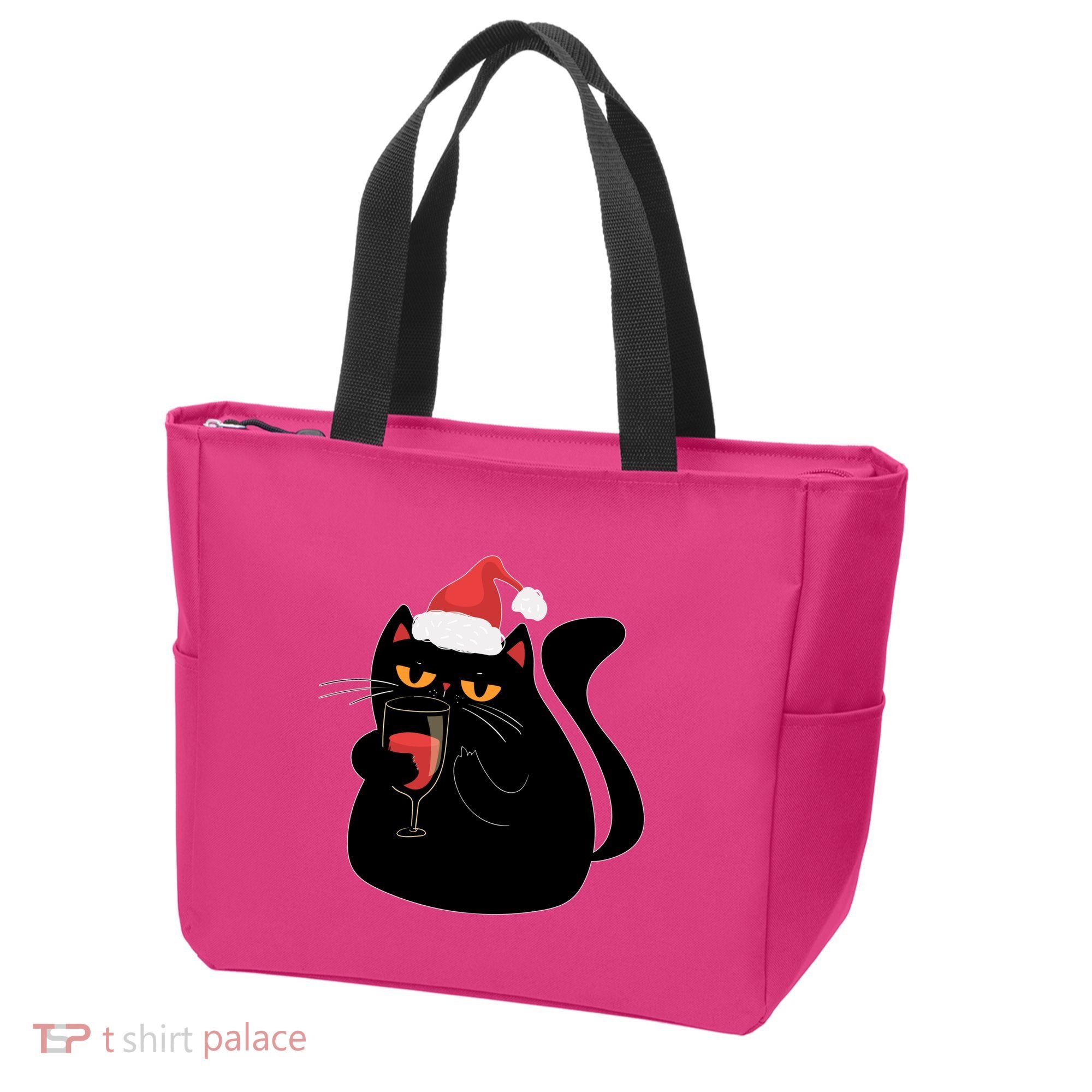 Funny Anti Christmas Drinking Grumpy Cat Flipping Bird Tote Bag