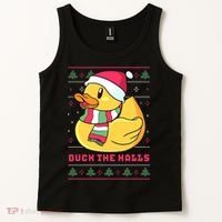 Funny and Cute Duck Puns Merry Christmas Duck The Halls Tank Top thumb 2