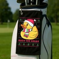 Funny and Cute Duck Puns Merry Christmas Duck The Halls Golf Towel thumb 2