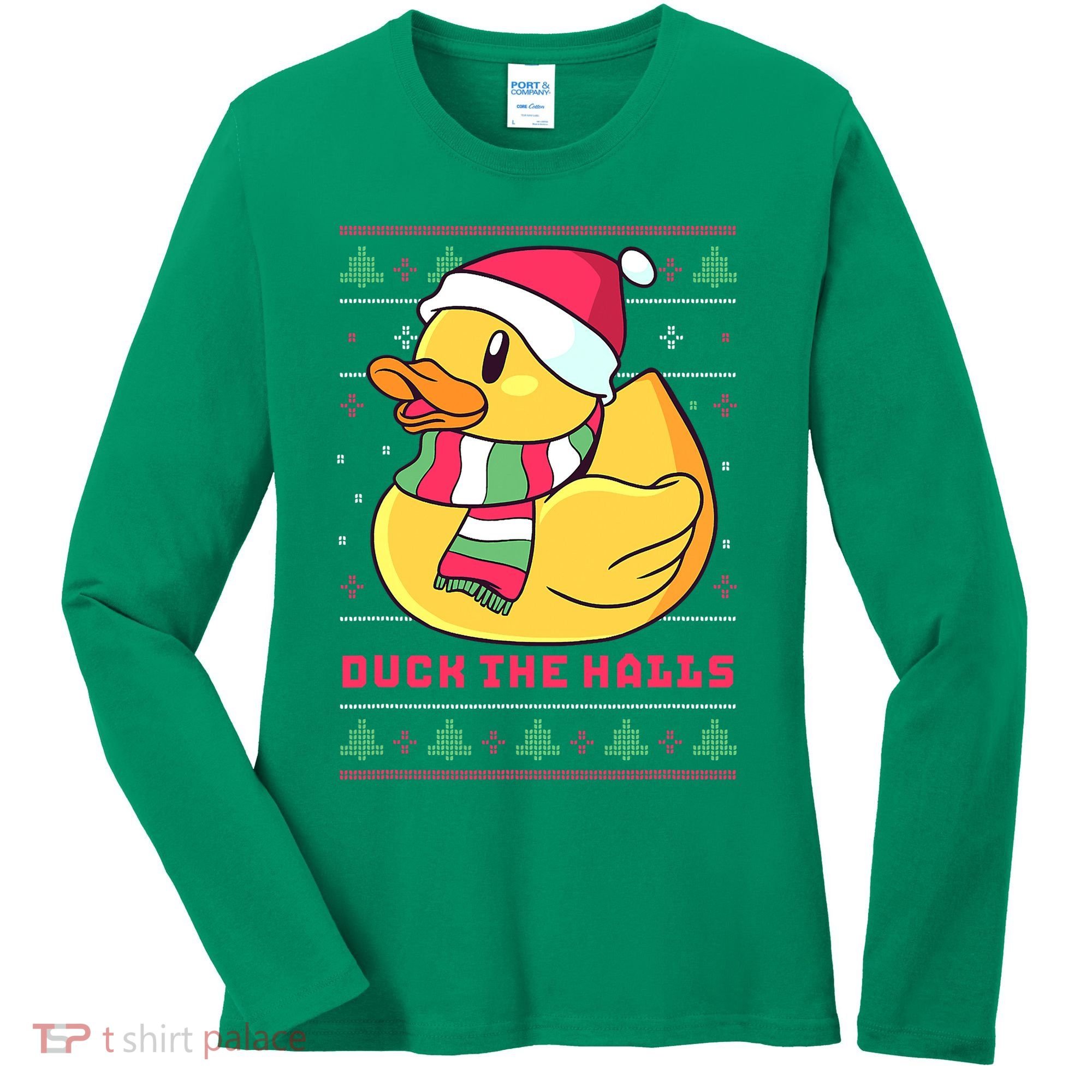 Funny and Cute Duck Puns Merry Christmas Duck The Halls Women's Long Sleeve Shirt